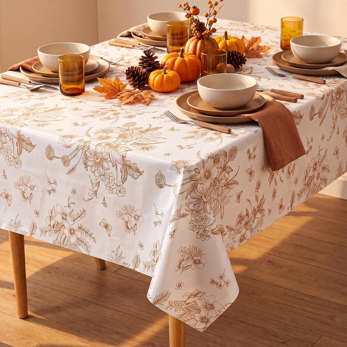 3 Pack Plastic Birthday Tablecloth - Orange Floral - image 3