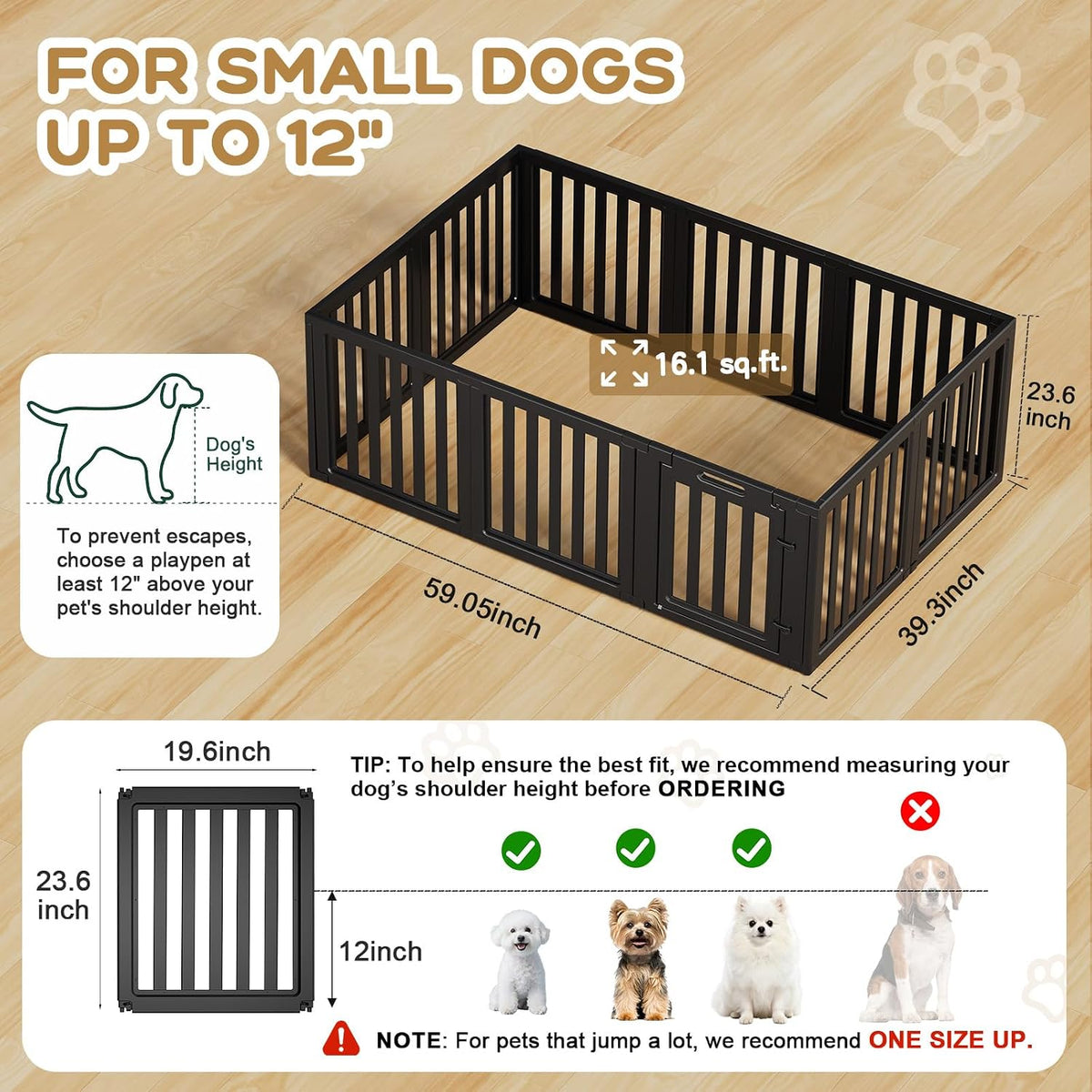 Dog Playpen Indoor, Puppy Playpen, White 23.6" H, 10 Panels - black / 10 / 23.6 inch Height - image 2