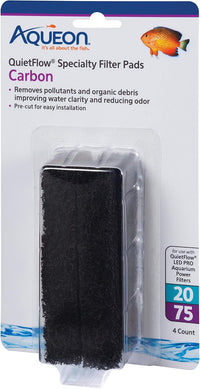 Aqueon QuietFlow LED PRO Ammonia Reducer 4 Count Filter Pads - For Model 20 and 75 / Carbon
