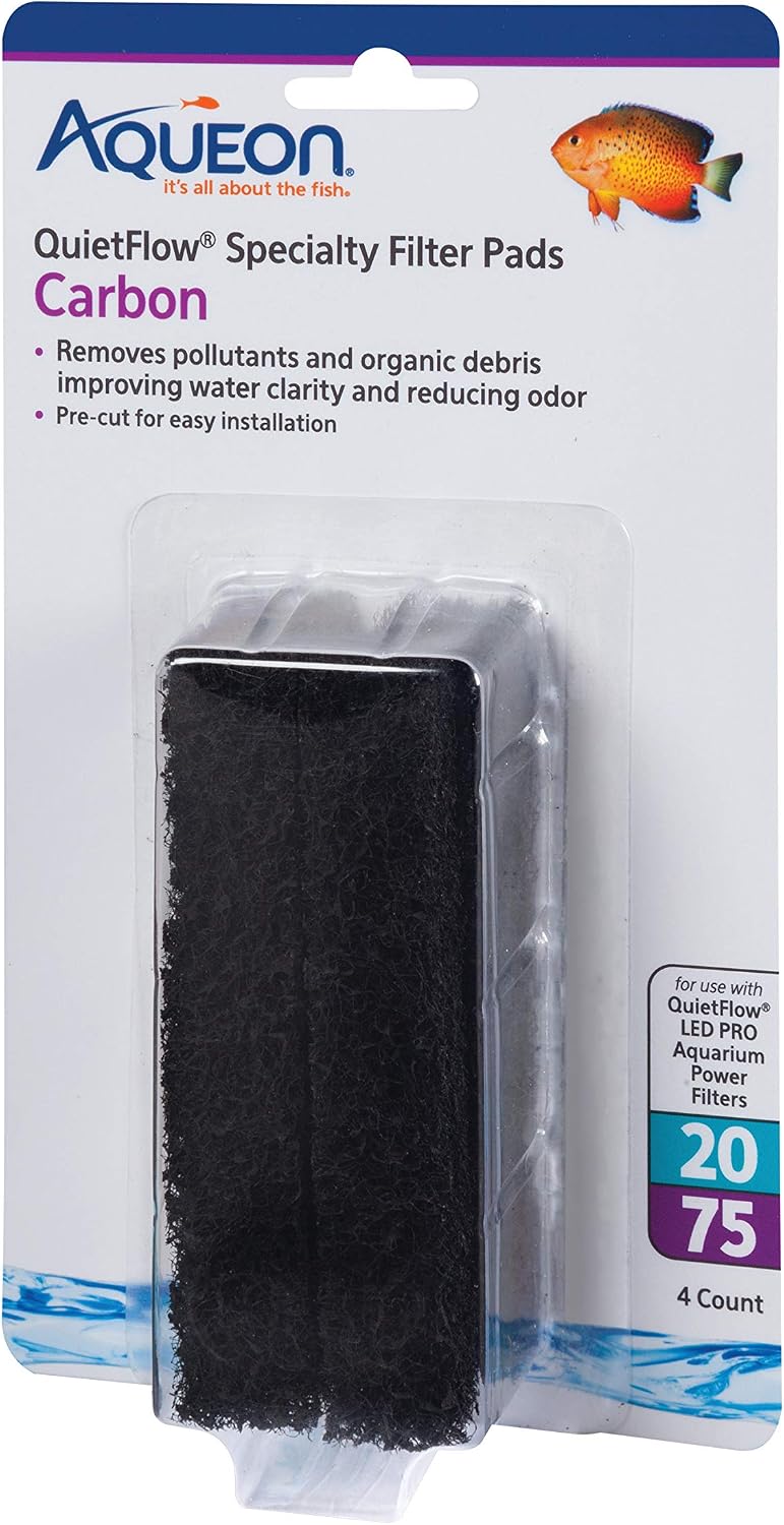 Aqueon QuietFlow LED PRO Ammonia Reducer 4 Count Filter Pads - For Model 20 and 75 / Carbon