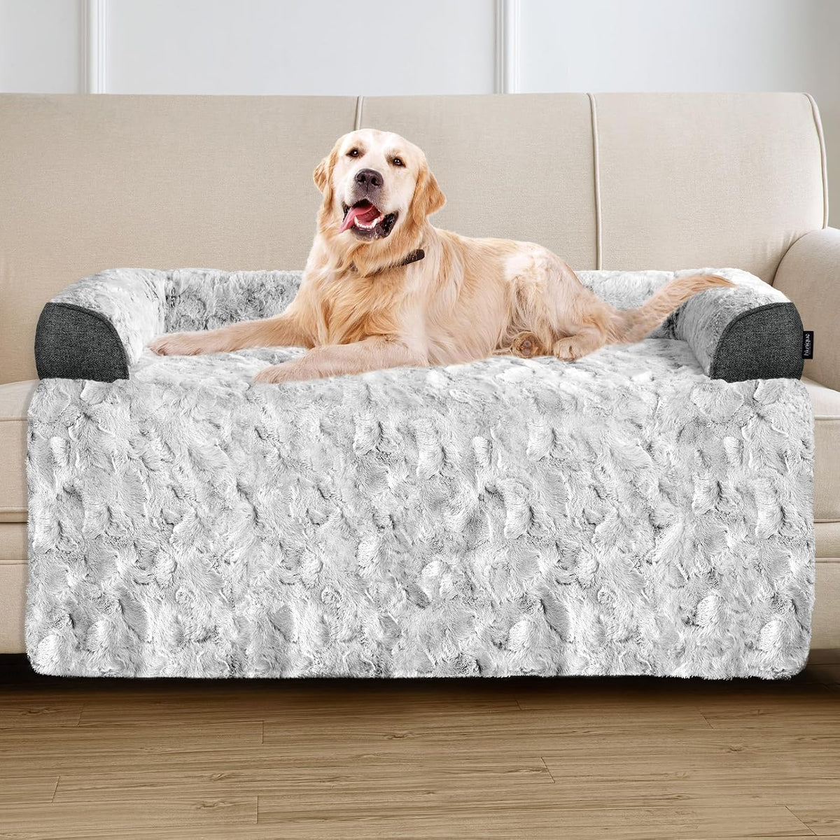 Calming Dog Bed for Couch with Cozy Raised Edge - Grey / 45"L x 37"W x 5"Th