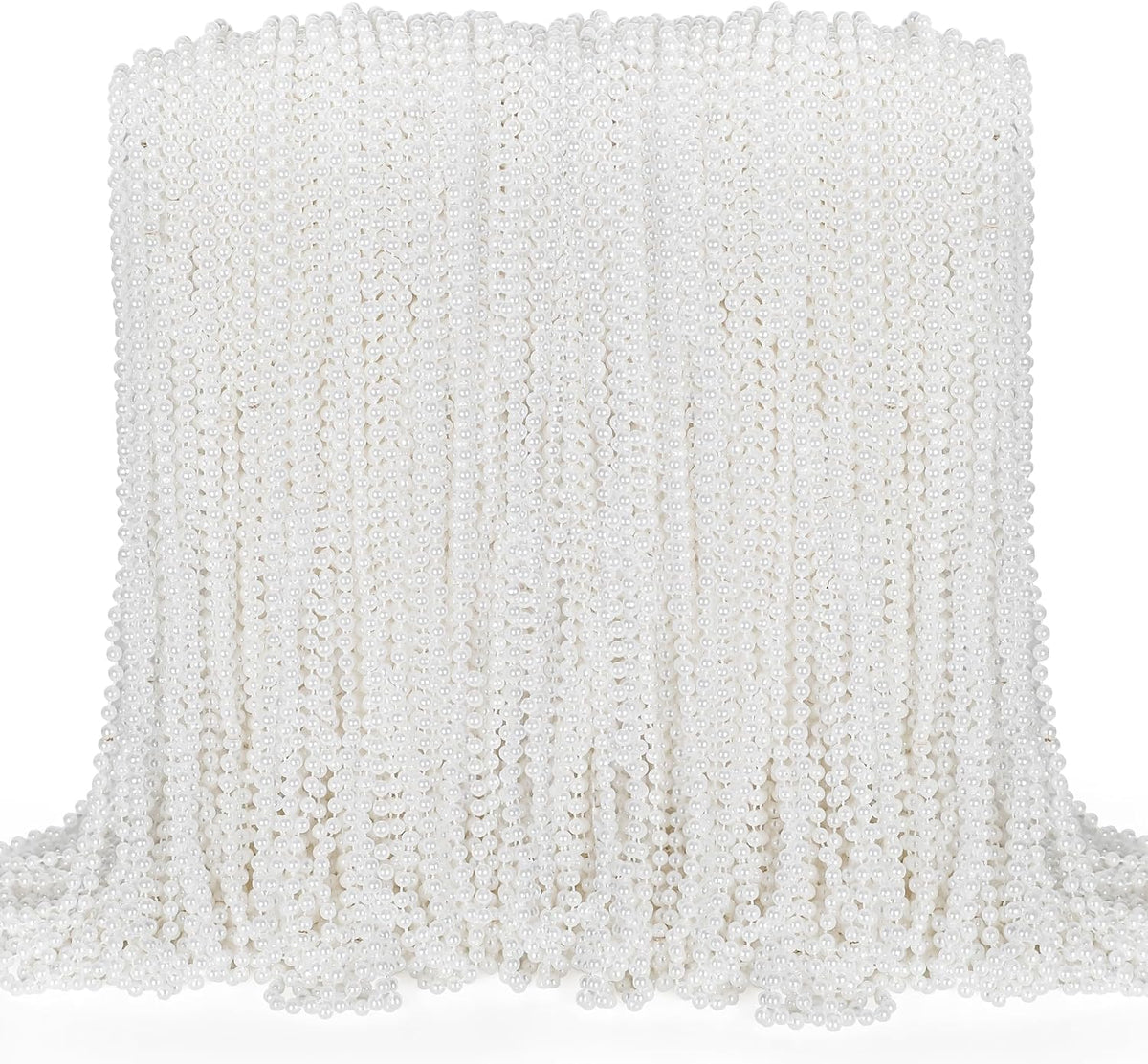 100PCS Bead Necklace, Gold Mardi Gras Beads Party Stuff - Pearl White