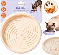 Lick Dish, Silicone Lick Mat + Slow Feeder for Cats & Small Dogs - Almond / Small