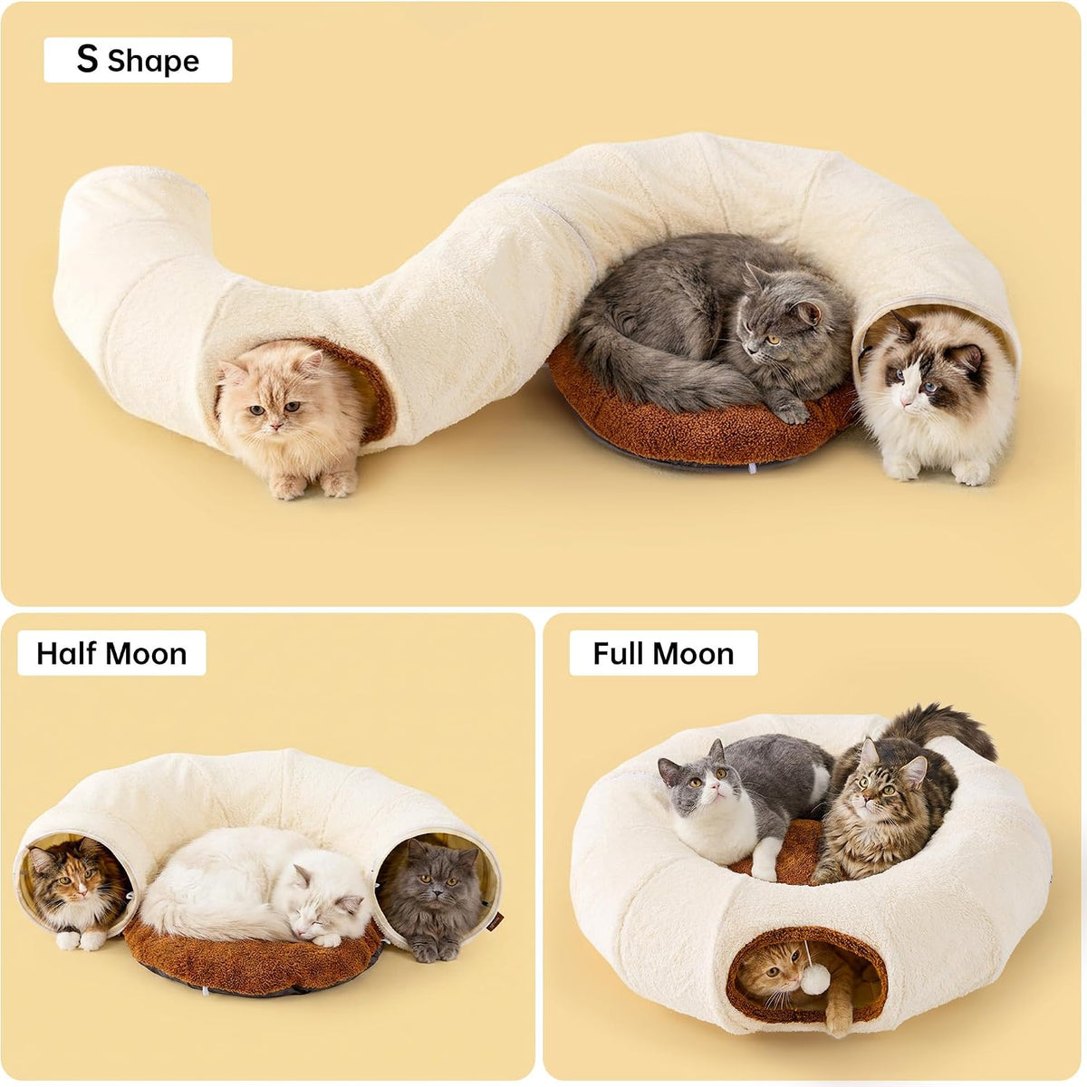 Cat Tunnel Bed for Indoor Cats - Beige / Large - image 2
