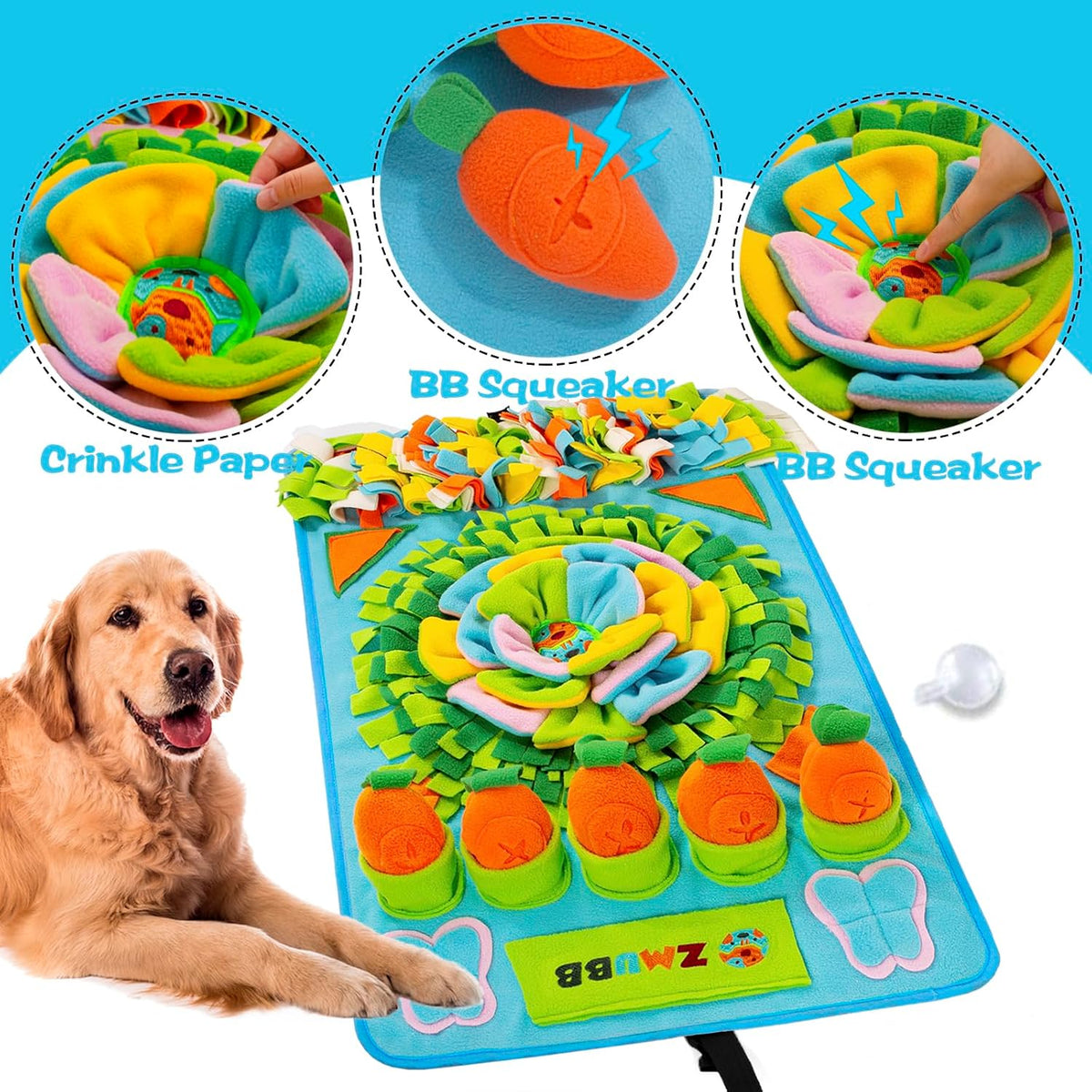 Pet Snuffle Mat for Dogs Sniff Mat Nosework Feeding Mat Slow Feeder - 31''x19''（blue） - image 4