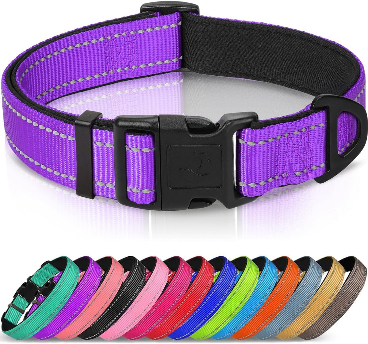 Joytale Reflective Dog Collar, Adjustable Neoprene Padded - X-Large (Pack of 1) / Purple