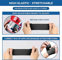 Self Adhesive Bandage Wrap - Pack of 12 Black Color, Non-Woven, Breathable & Water-Resistant Vet Wrap for First Aid, Sports Injury, Body Sprains, & Pets - 2 Inch x 5 Yards