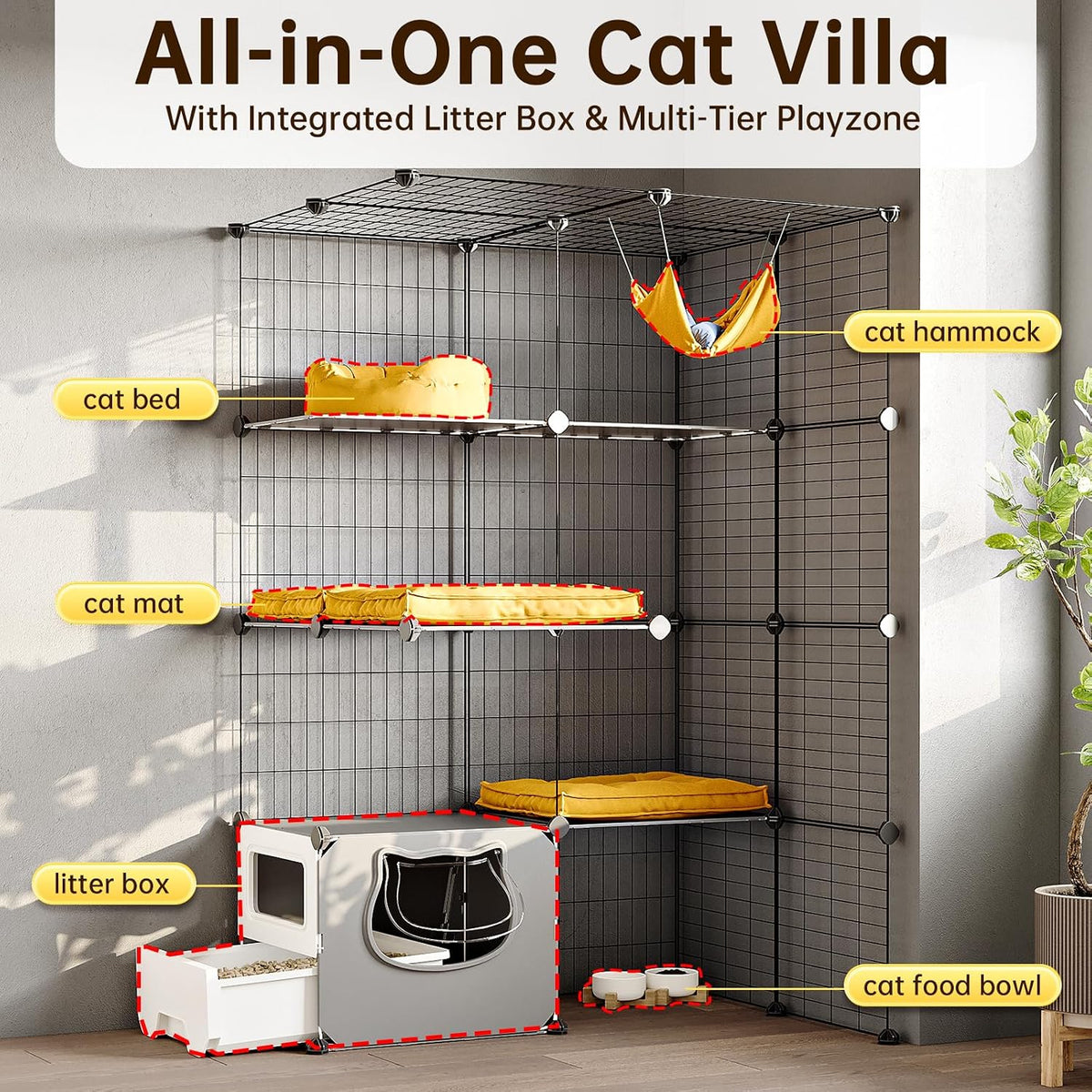 Cat Cage with Litter Box, 4-Tier DIY Enclosures Detachable Metal Wire Kennel Catio Indoor Crate - image 4