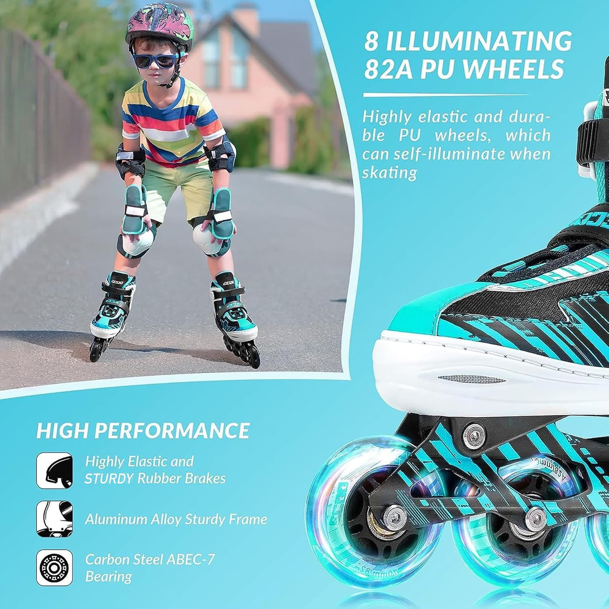 Adjustable Inline Skates for Kids Ages 4-12 – Fun for Kids & Family - Cyan / Large-Youth（3-6 US） - image 3