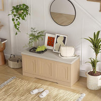 DINZI LVJ Shoe Bench, Entryway Storage Bench with Doors, Cushion, 2-Tier Shoe Rack with 6-Cubby, 39.4”L x 13.8”W Shoe Organizer Cabinet, Adjustable Shelf, Living Room, Bedroom, Natural