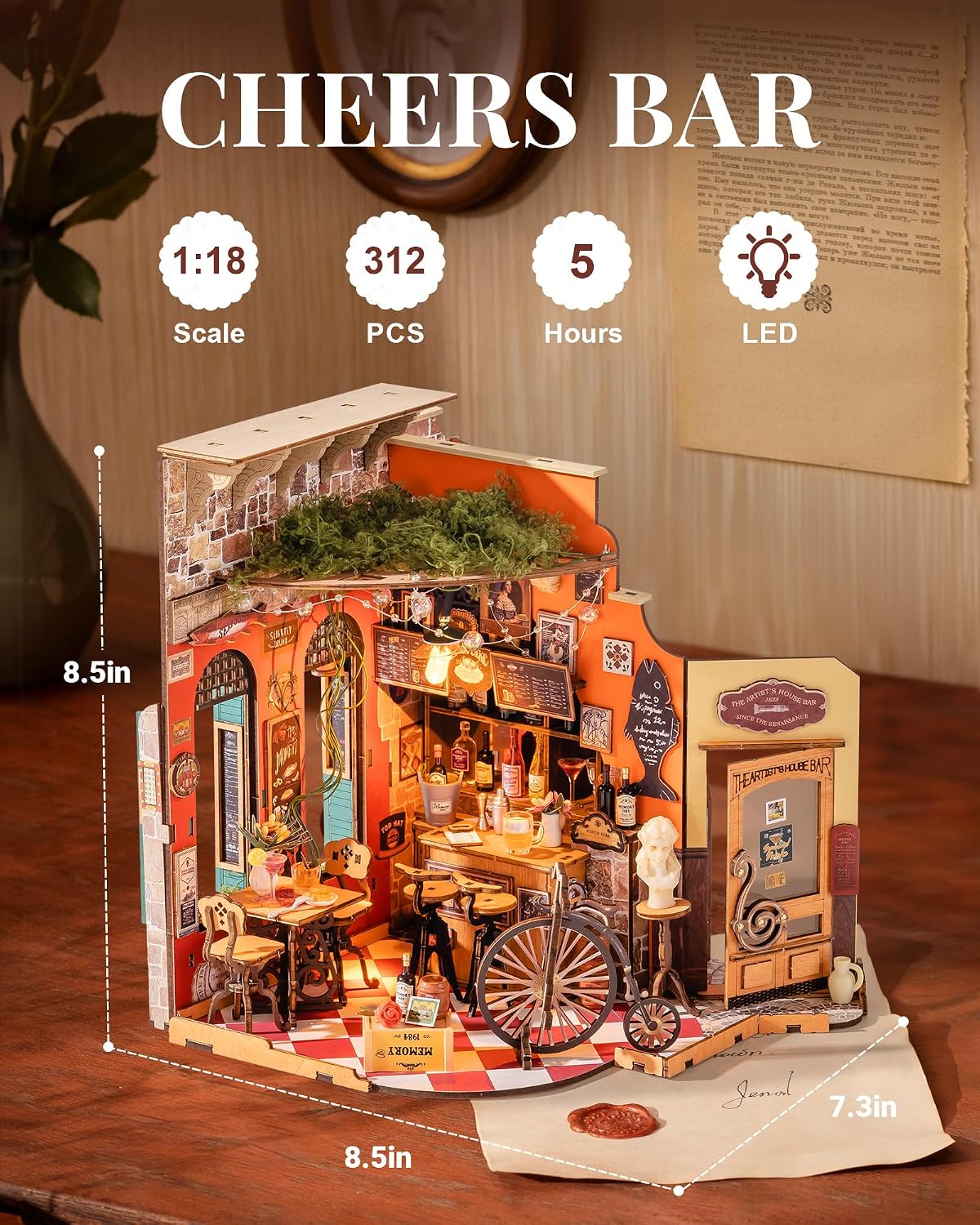 Rolife Coffee Shop DIY miniature house kit with LED lights and tiny cafe details - view 4