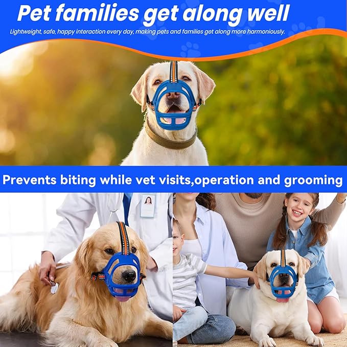 Dog Muzzle, Basket Muzzle for Small Medium Large Dogs, Anti-Biting and Chewing, Lightweight & Sturdy Cage Design,Allows Panting & Drinking, Ideal for Grooming & Training(Blue Size M)