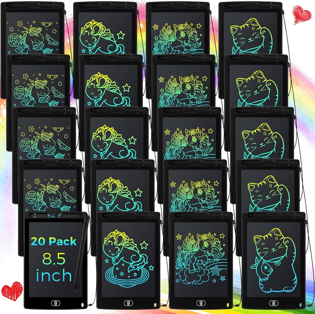 Zhehao 20 Pack 8.5 Inch LCD Writing Tablet Drawing Board - Black / Cute