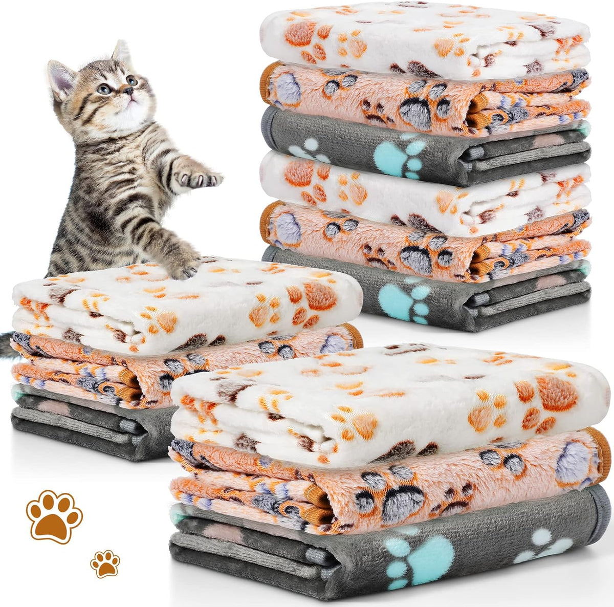 Tegeme 12 Pcs Puppy Blanket for Litter Dog Cat - Dark Gray, White, Camel / 23 x 16 Inch