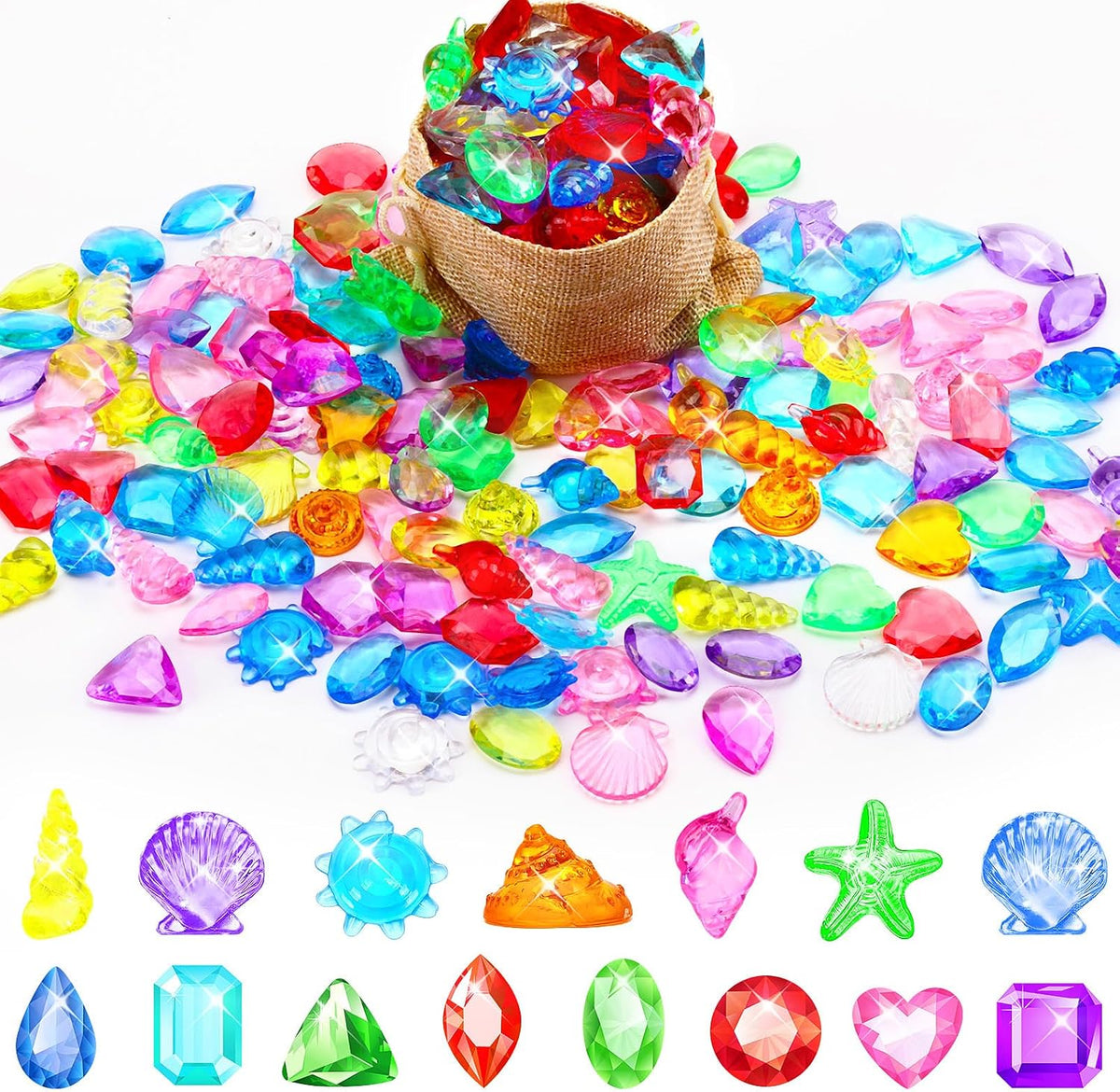 MARFOREVER 150 colorful acrylic pirate treasure gems with gunny bag - view 4