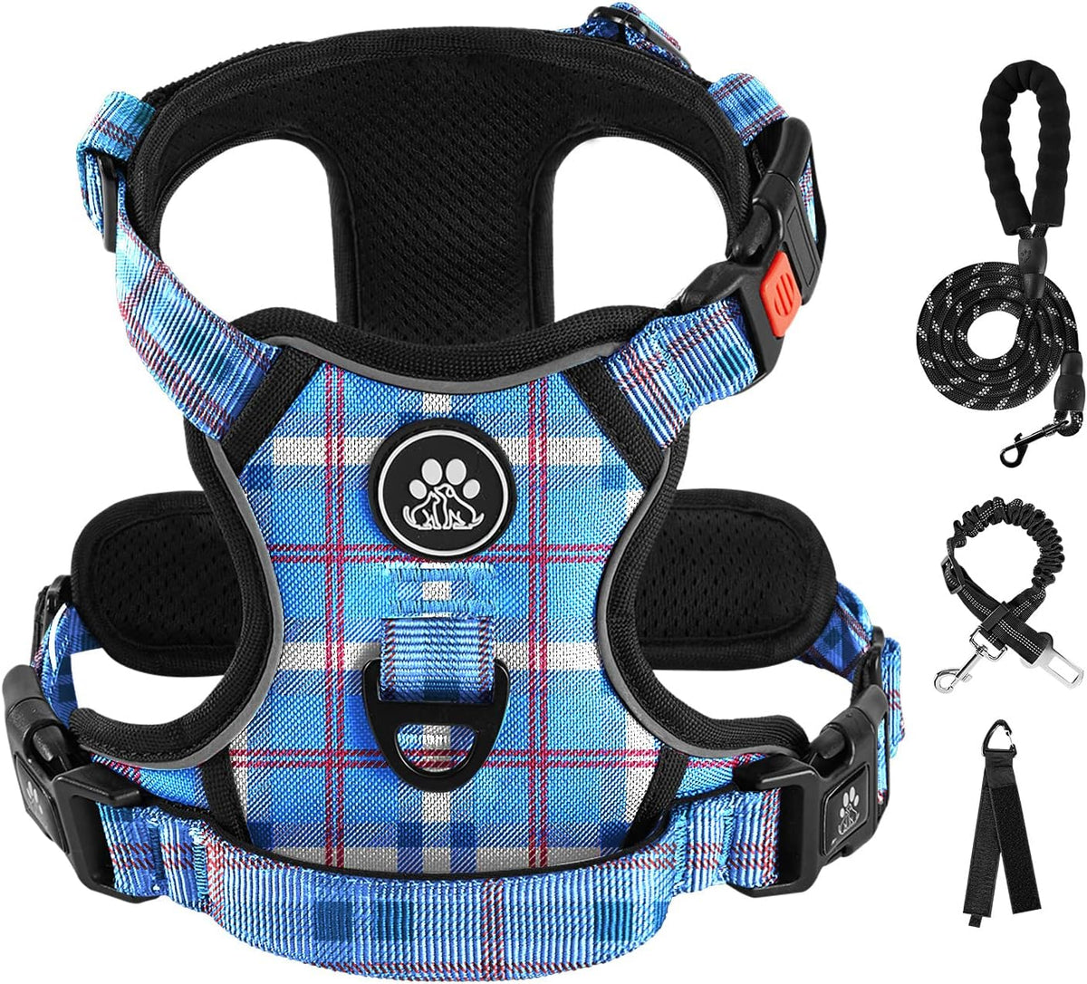IVY&LANE No Pull Dog Harness for Medium Dogs - Checkered Blue / Medium