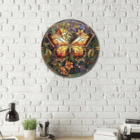 Lygond Metal Sign Tin Sign Circular Stained Glass Butterfly Wall Art for Club 12×12 Inches