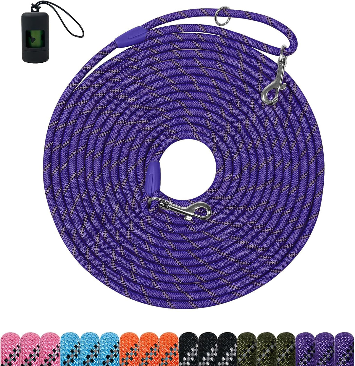 Long Dog Training Leash，Heavy Duty Reflective Rope Lead for Small - Purple / 30FT