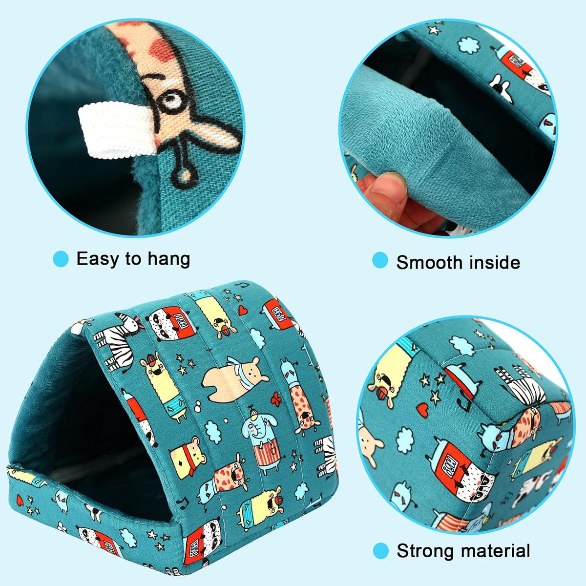 UPINS 2 Pack Guinea Pig Hideout, Washable Small Animal House Bed – Daily Care for Small Pets - 9.84 x 9.84 inch / Blue Gray - image 4