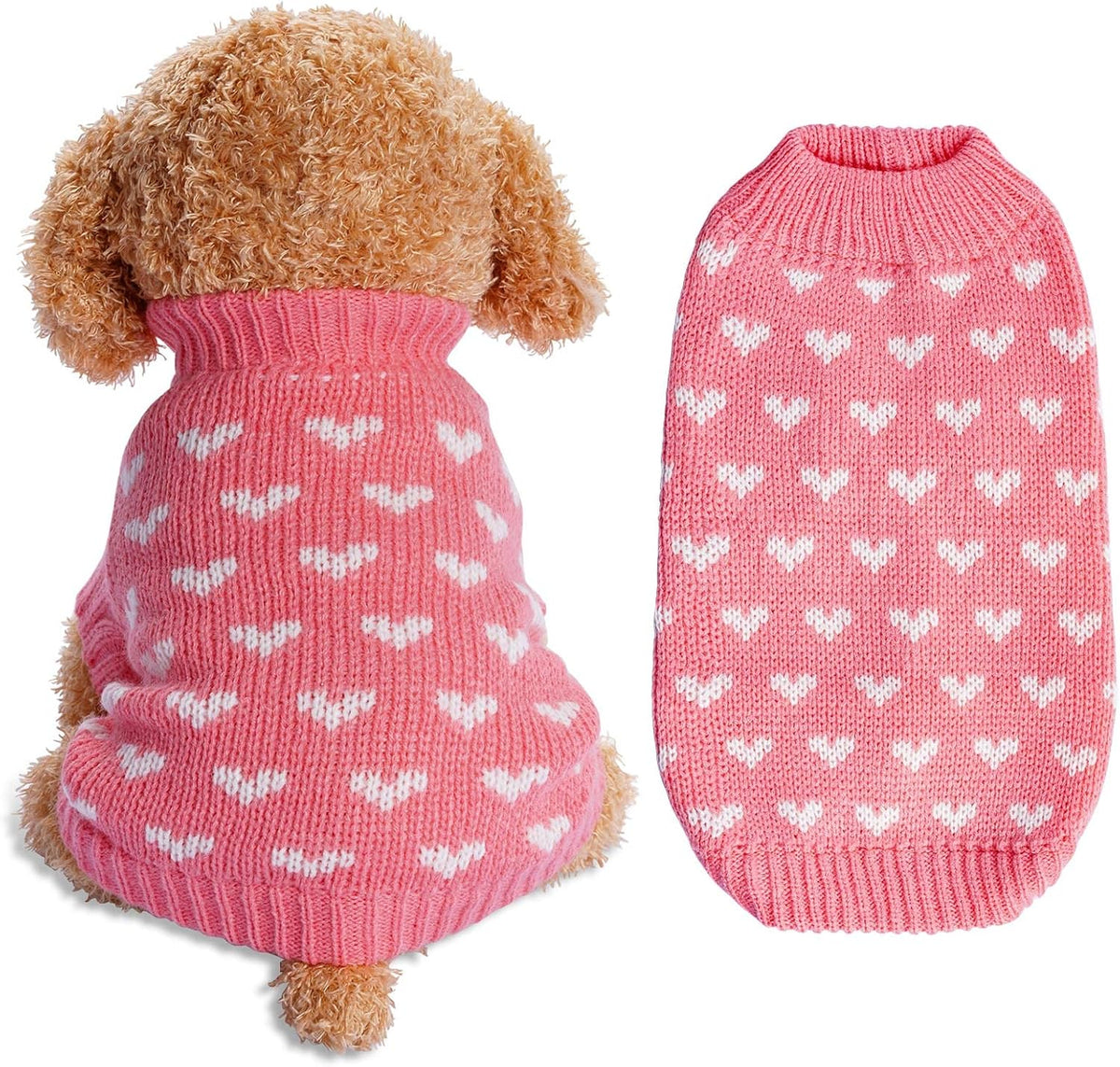 Dxhycc Dog Knitted Sweater Heart Puppy Sweater Warm Soft Pet Holiday - Medium / Pink
