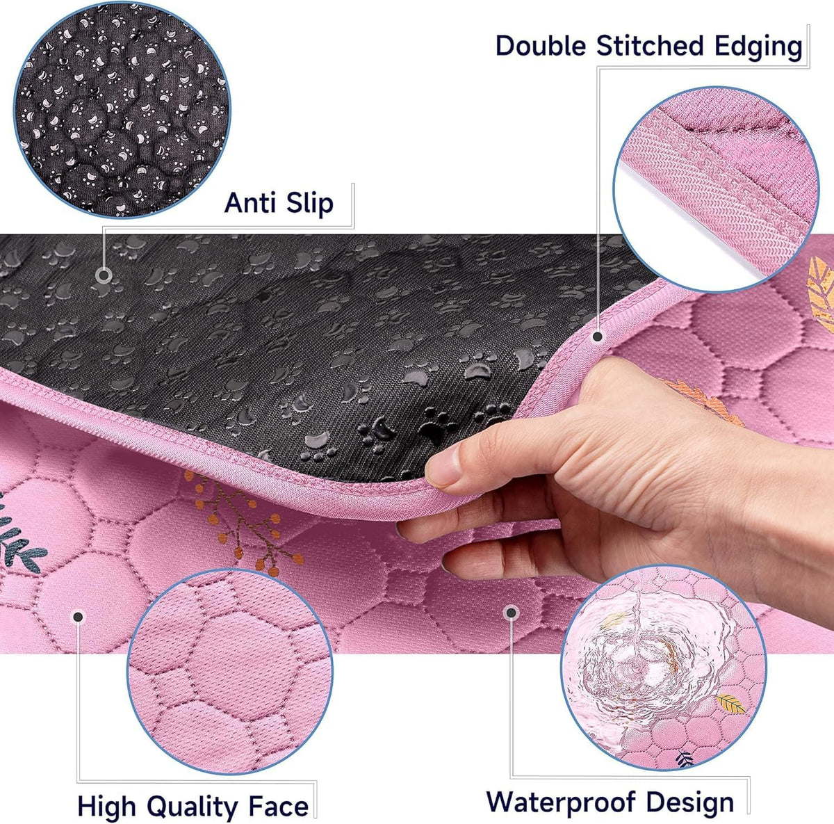 Washable Pee Pads for Dogs - Leaves - Pink / 12x12 Inch (Pack of 5) - image 4