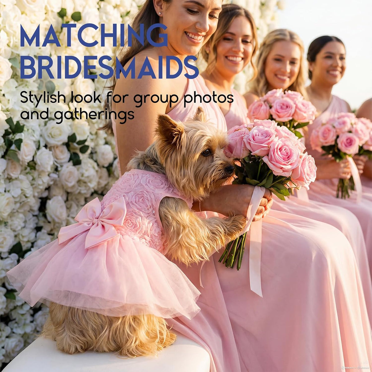ASENKU Dog Dress Pet Wedding Dress Puppy Birthday Party Outfit - Pink / Large - image 4