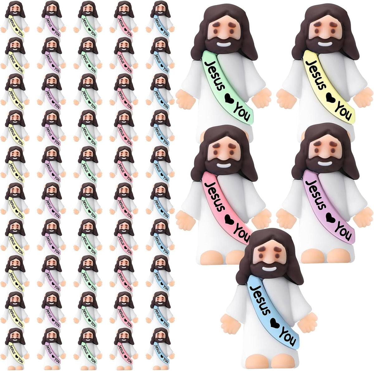 Bememo 50pcs Mini Jesus Loves You Religious Figures - Macaron Colors