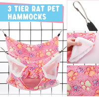 Abbylike 9 Pieces Rat Hammock 3 Tier Guinea Pig Ferret Hammocks Small - Purple, Pink, Rose Red / Paw - image 3