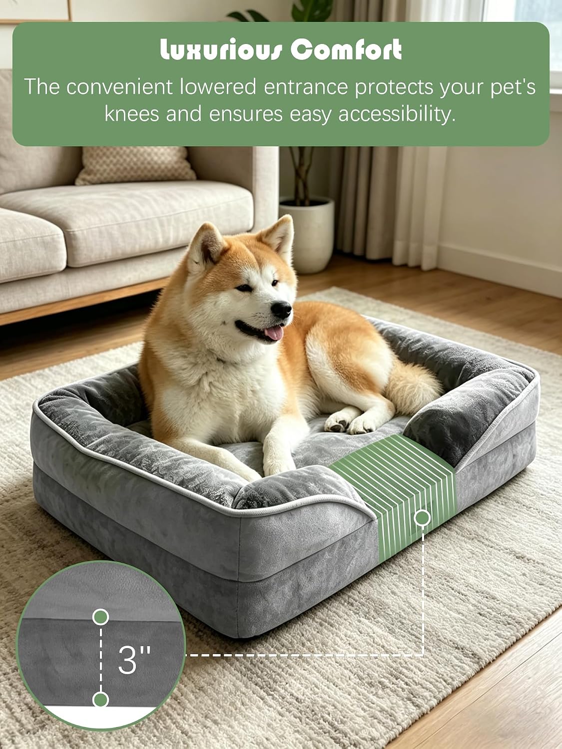 Spotted Play Orthopedic Dog Bed with Sides - Grey / 48.0"L x 35.0"W x 8.0"Th - image 3