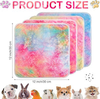 Reginary 4 Pcs Waterproof Guinea Pig Blankets Washable Small Animal Fleece Bedding Absorbent Guinea Pig Cage Liners Reusable Pet Pee Pad Sleep Mat for Hamster Ferret(Tie Dye Pattern,12 x 12 Inch)
