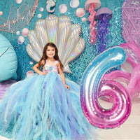 Checkered Number Balloon 1 - Blue Pink Starry / Number 6 - image 4