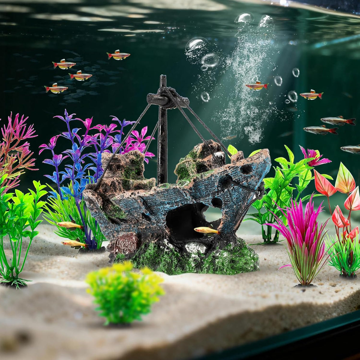 8Pcs Fish Tank Decorations Set Sunken Ship Decoration - 8 Pcs - image 3