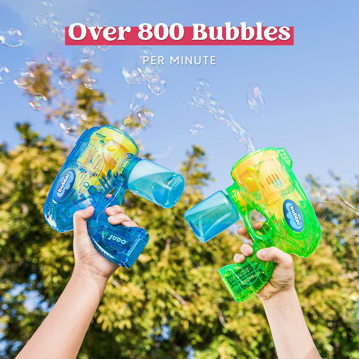 JOYIN 2 Kids Bubble Gun with 2 Bottles Refill Solution - Green+blue - image 2
