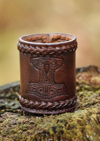 Ulfberth, Viking dice Cup with Embossed Motif, Genuine Leather - Thor's Hammer, Brown - image 2