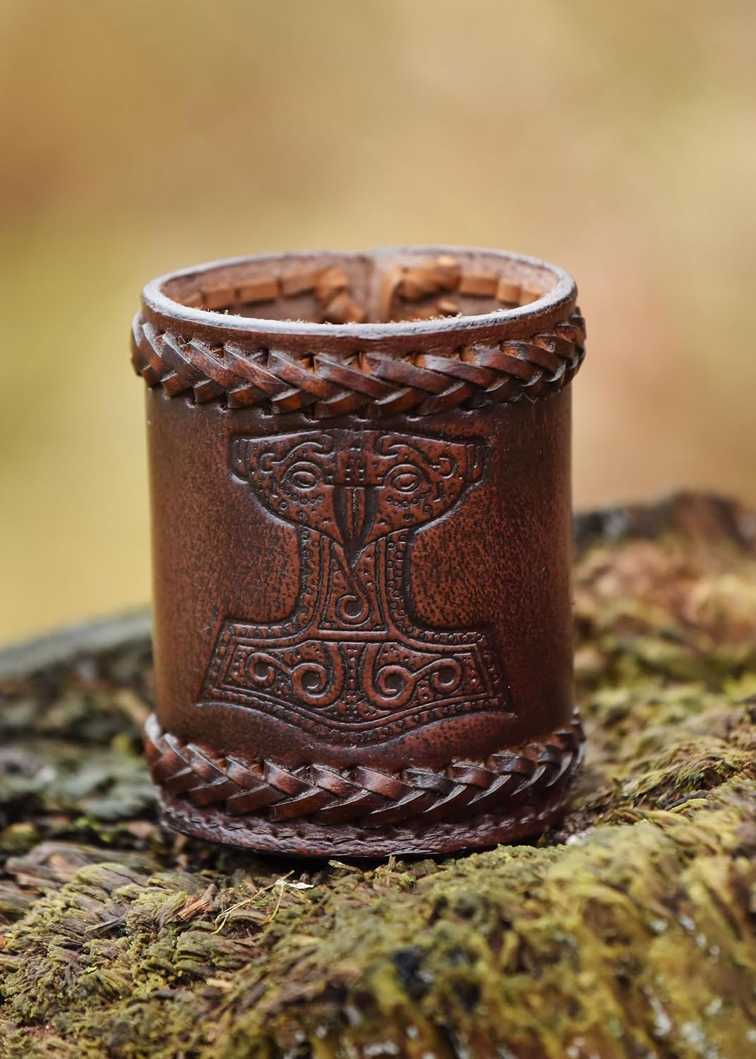 Ulfberth, Viking dice Cup with Embossed Motif, Genuine Leather - Thor's Hammer, Brown - image 2