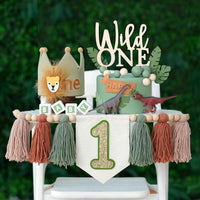 First Birthday Decorations for Boy Blue One Year Old High Chair - Green Lion - image 4