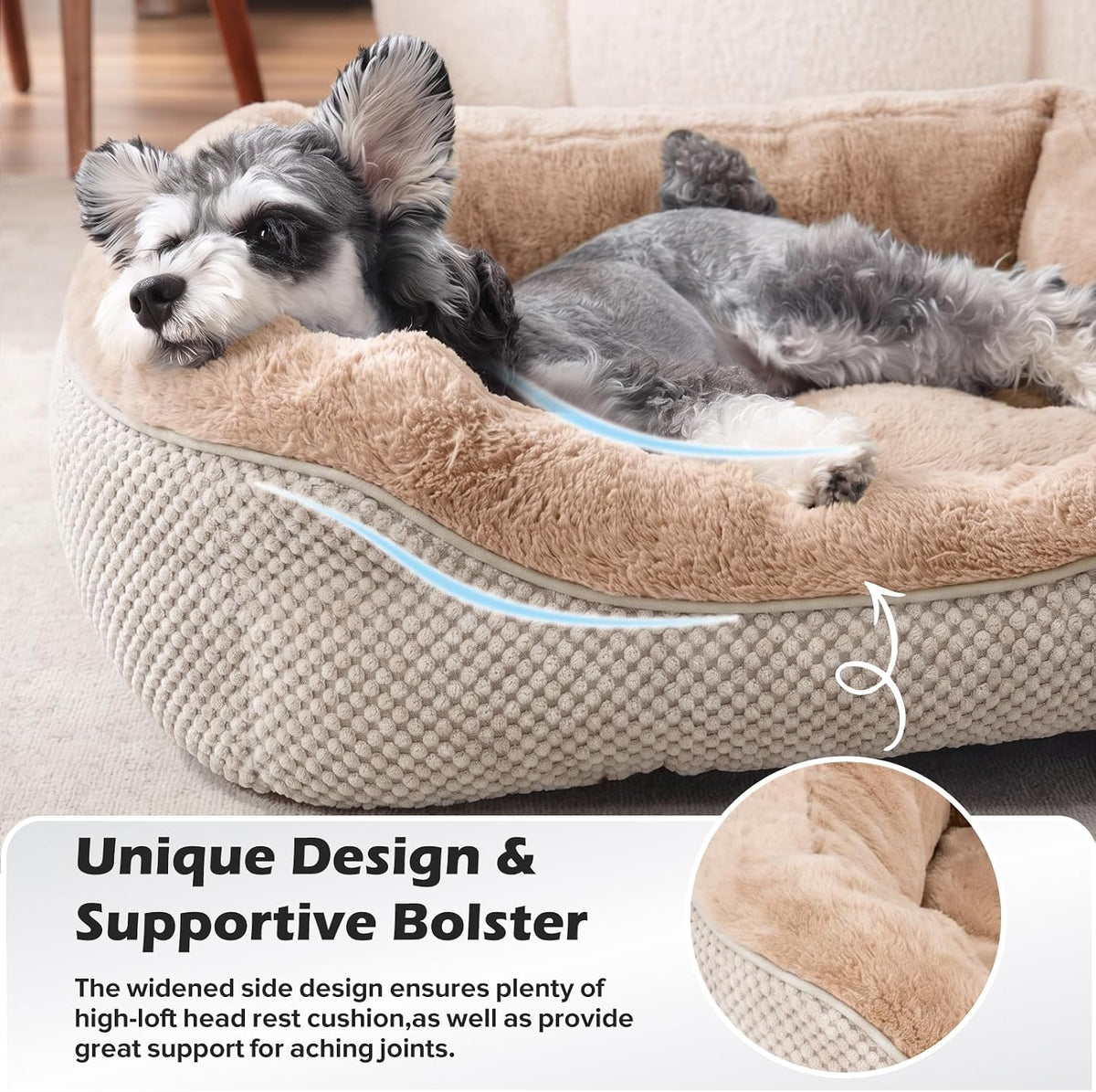 Medium Dog Beds for Medium Dogs Washable - M (30"x24"x9") / Beige - image 3