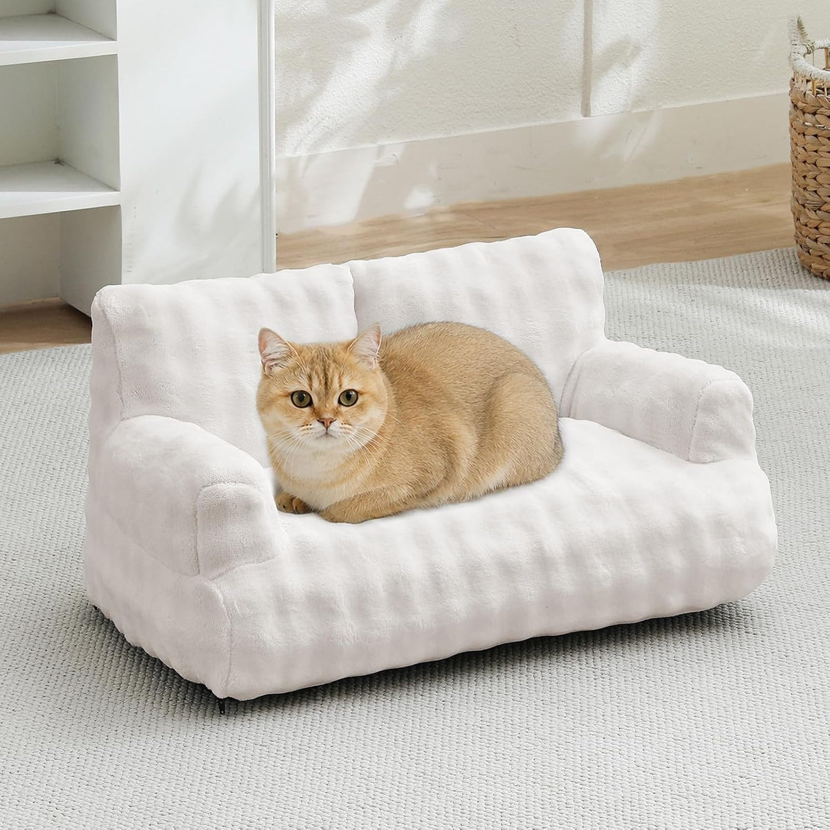 Cat Couch Bed, Cute Pet Sofa for Indoor Cats, 26"x15" - Cream White / 26"L x 15"W x 12.5"Th - image 2