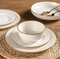GBHOME Ceramic Dinnerware Sets,18 pcs Embossed Elegant Stoneware Plates and Bowls Sets, Housewarming Wedding Gift | Dishwasher & Microwave Safe | Dishes Set Service for 6