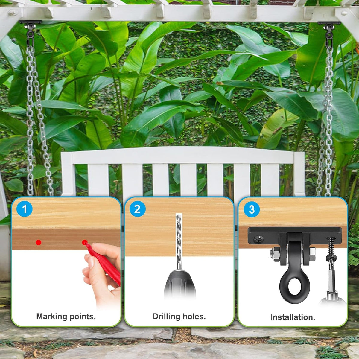 Dolibest Ceiling Mount Swing Hanger Heavy Duty Swing Set Hook - Black3-2pcs - image 4