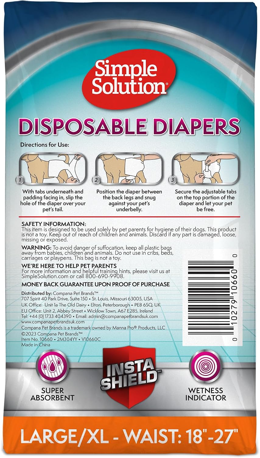 Simple Solution Female Dog Diapers, Disposable Dog Diapers - 30 Count / L/XL - image 2