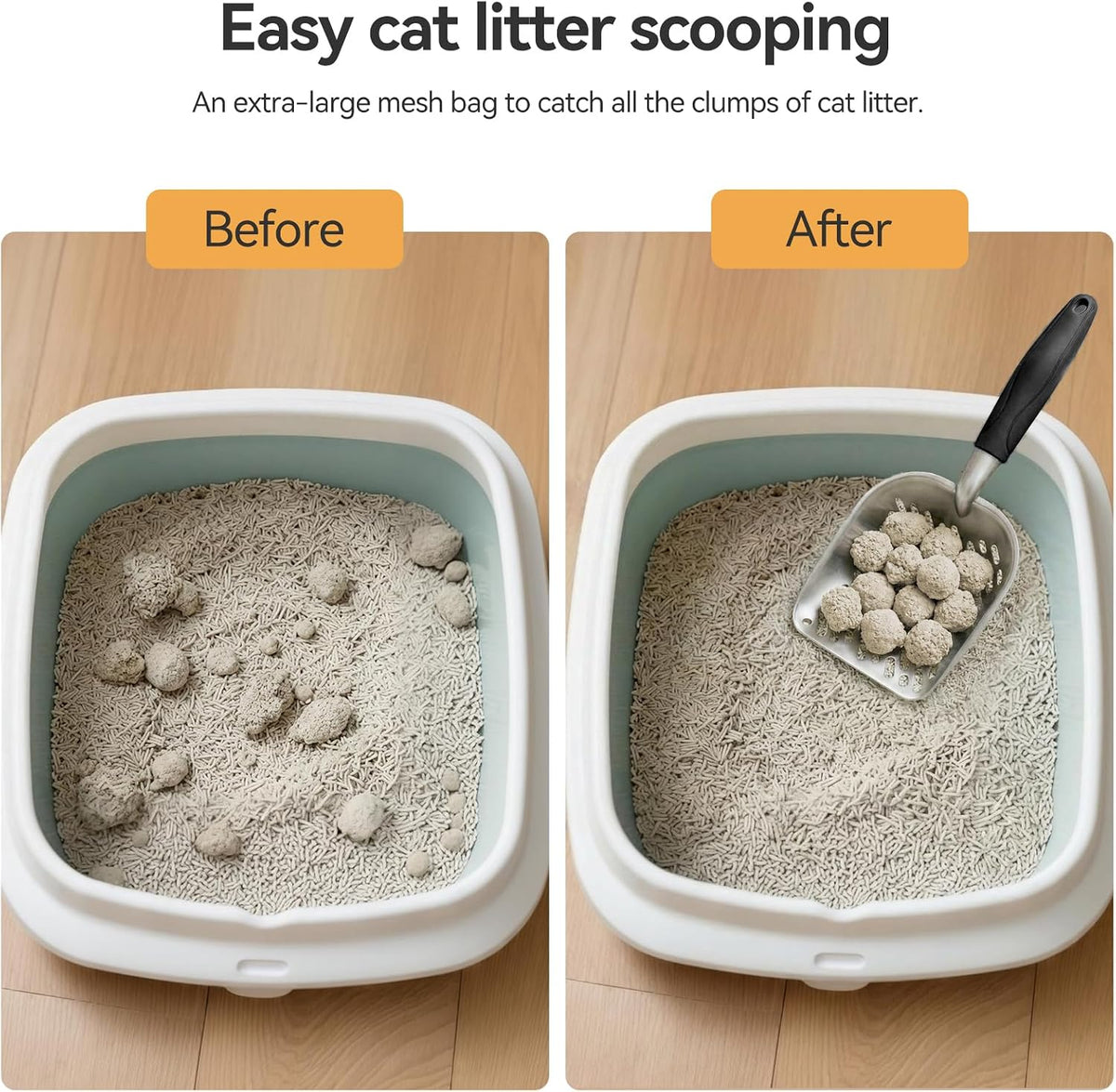 Cat Litter Scoop, Kitty Metal Scooper with Long Handle – Daily Care for Cats - Large / Black - image 4