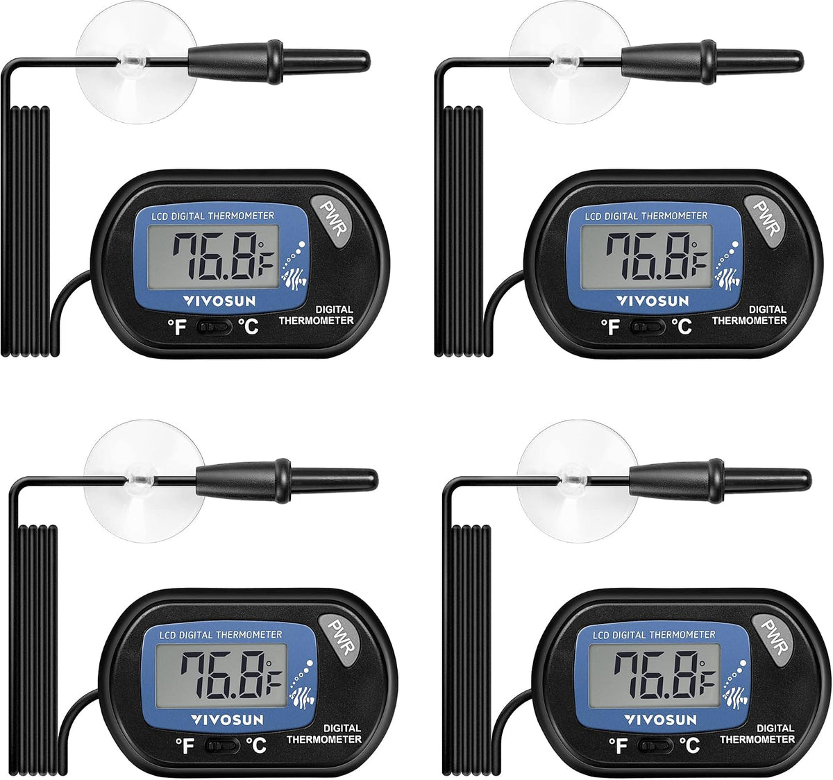 VIVOSUN 4-Pack LCD Digital Aquarium Thermometer – Essentials for Fish - 4 packs