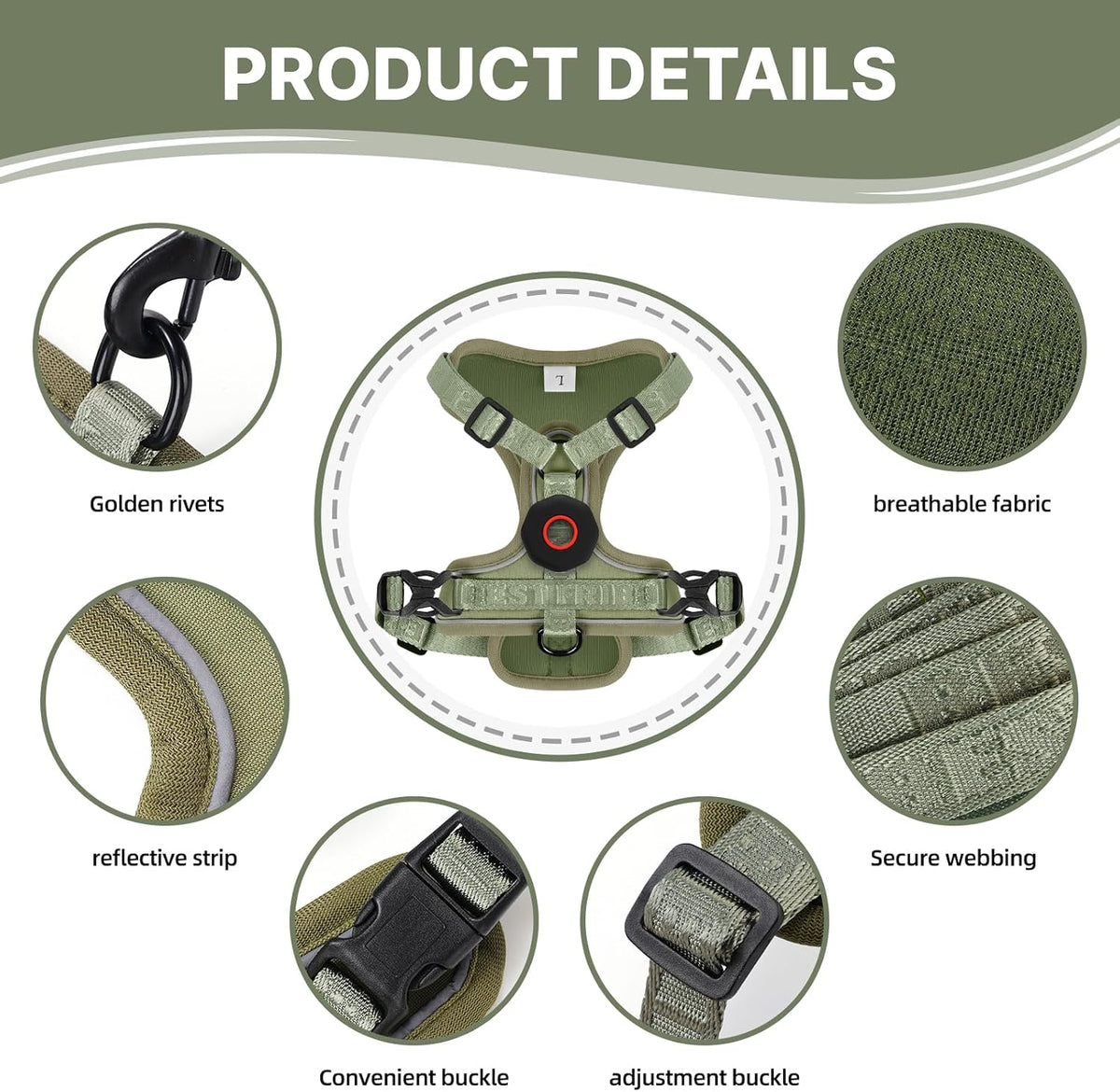Skmeditec Cat Harness and Leash Set: Upgraded Escape Proof Vest - Green for Airtag / M - image 2
