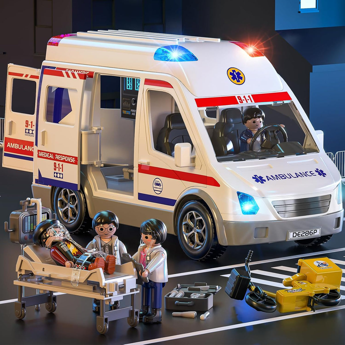 Temi ambulance toy with opening doors, action figures and stretcher accessories - view 2