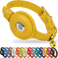 OOPSDOGGY Leather AirTag Cat Collar with Bell - Yellow