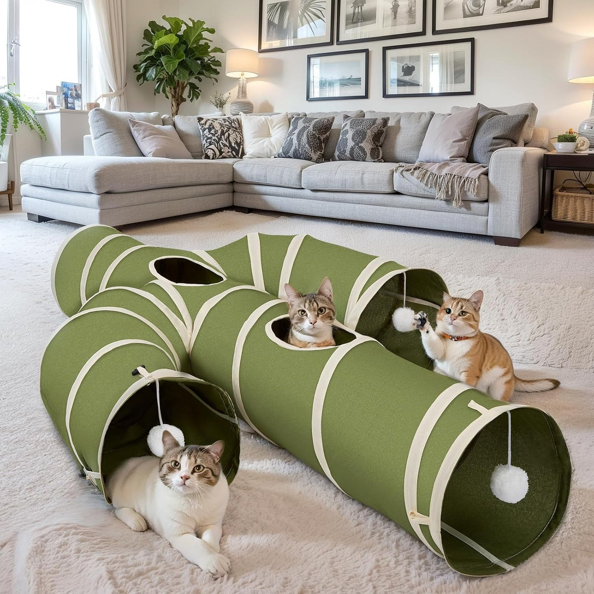 Ownpets Cactus Cat Tunnel 12" with Peek Holes for Indoor Large Cat - Cactus Shape Green / 12 Inches in Diameter - image 4