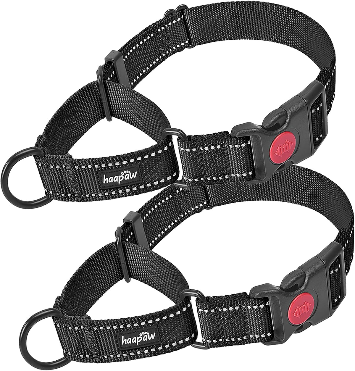 Haapaw Escape-Proof Martingale Dog Collar - Black / M / 2-Pack Collars