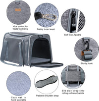 Cat Carrier, Portable Foldable Dog Pet Carrier - 17.5"L x 11.0"W x 11.0"H / Light Grey - image 4