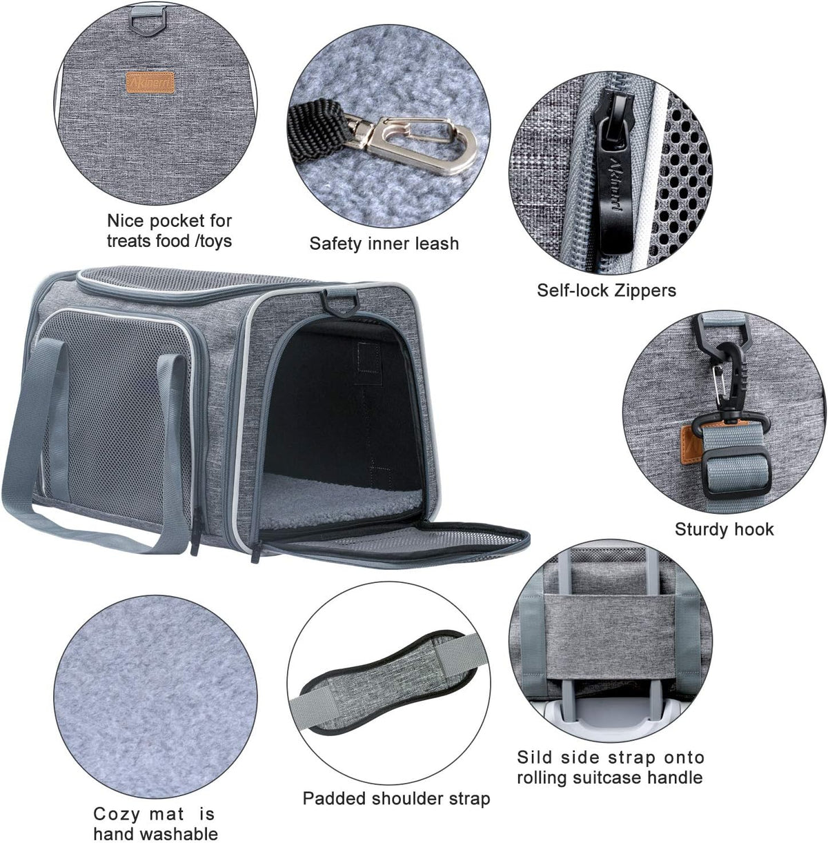Cat Carrier, Portable Foldable Dog Pet Carrier - 17.5"L x 11.0"W x 11.0"H / Light Grey - image 4